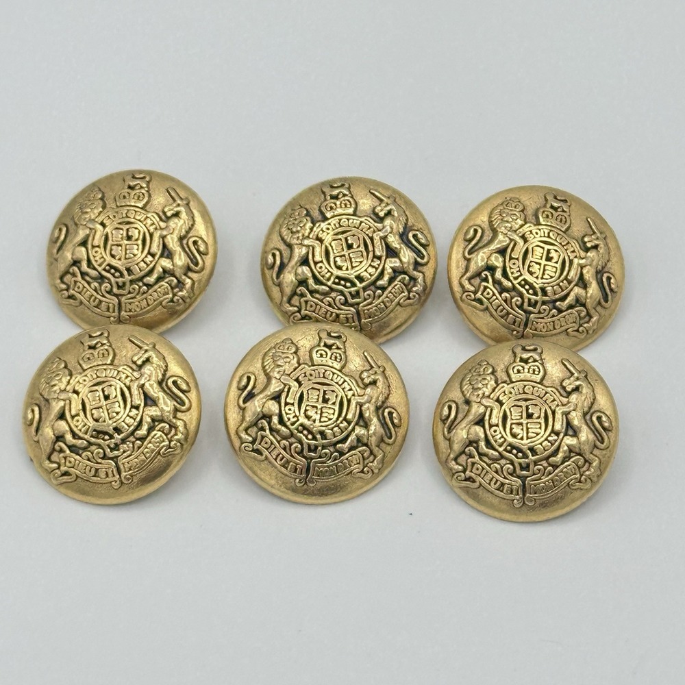 Antique British Buttons Coat Of Arms Dieu et mon droit Military Uniform Set Of 6